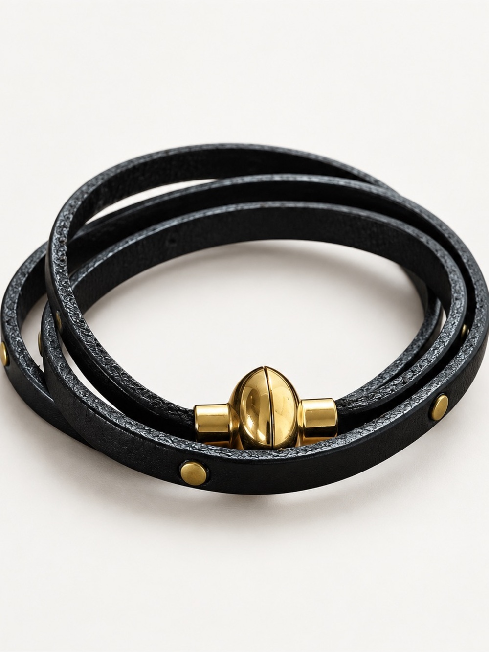 Antonio Ben Chimol Black Leather Wrap Bracelet with Gold Tone Studs